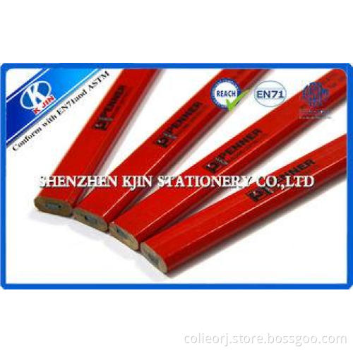 Red Octagonal Wooden Carpenter Pencil / Art Pencil Set Cust